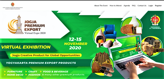 Jogja Premium Export Virtual Expo Berlangsung empat hari, 12-15 November 2020, melalui website www.jogjapremium.com.