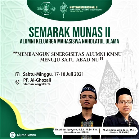 Munas Ke-2 Alumni KMNU Nasional Secara Daring, Di Pondok Pesantren Al-Ghozali Sleman Yogyakarta, 17-18 Juli 2021
