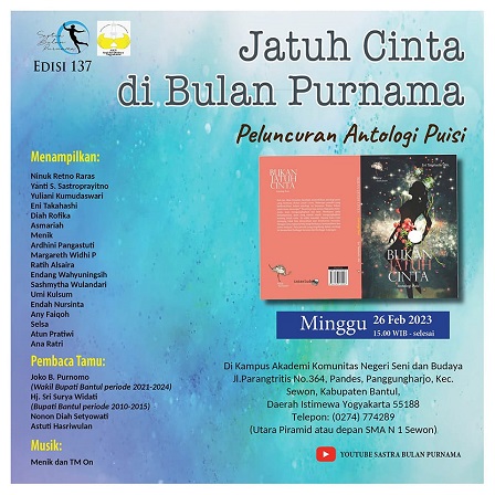 Sastra Bulan Purnama di Akademi Komunitas Negeri Seni dan Budaya Yogyakarta, Minggu Sore, 26 Februari 2023.
