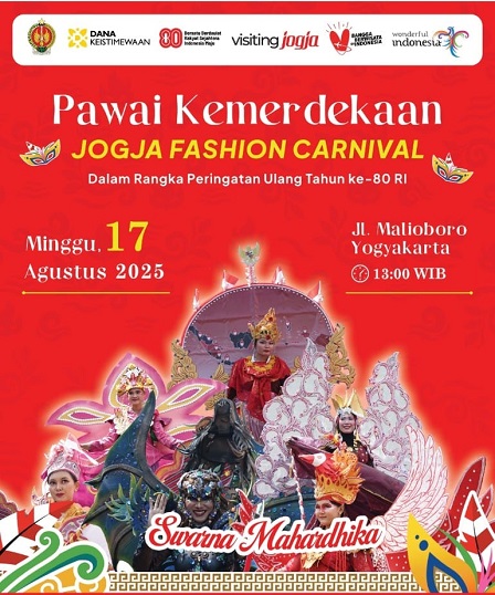 Pawai Kemerdekaan JOGJA FASHION CARNAVAL 2025, Minggu Siang, Di Malioboro, Meriahkan HUT Ke-80 Kemerdekaan RI
