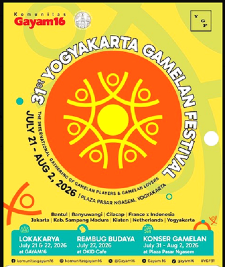 YOGYAKARTA GAMELAN FESTIVAL Ke-31 SUKACITA, 21 Juli Hingga 2 Agustus 2026 Di Plaza Ngasem