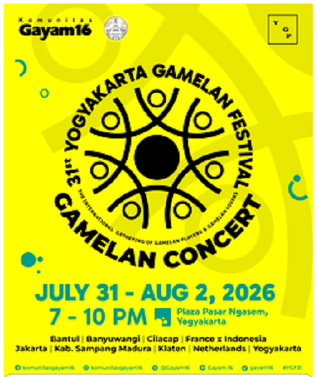 Lima Kelompok Penabuh Gamelan Menutup Festival Gamelan Yogyakarta Ke-31, 2026, Minggu Malam, 2 Agustus, Di Plaza Ngasem