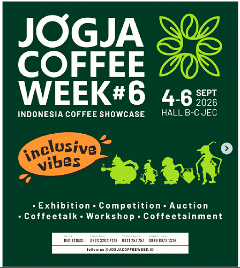 JOGJA COFFEE WEEK Ke-6, Inclusive Vibes, Pada 4-6 September 2026, Di Jogja Expo Center Hall B dan C